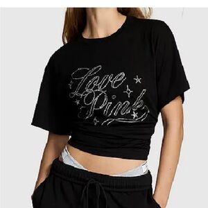 Limited Edition VS  LOVE PINK BLACK CAMPUS TEE WITH BLING/RHINESTONES LOGO